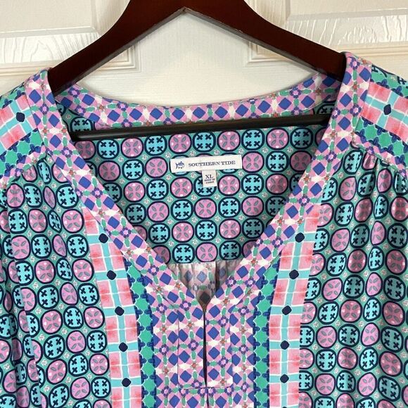 Southern Tide Women Sz XL Blue Purple Blouse Coastal Summer Casual Tunic Top H3 - Picture 10 of 12